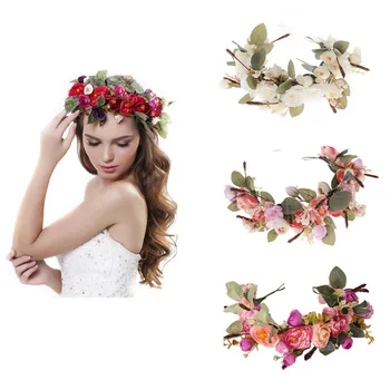 

Artificial Rose Leaf Wreath Floral Crown Headpiece Hair band Wedding Hair Hoop