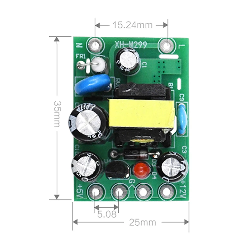 Мини-AC-DC преобразователь AC110V 220V в DC 12V 0.2A+ 5V плата модуля