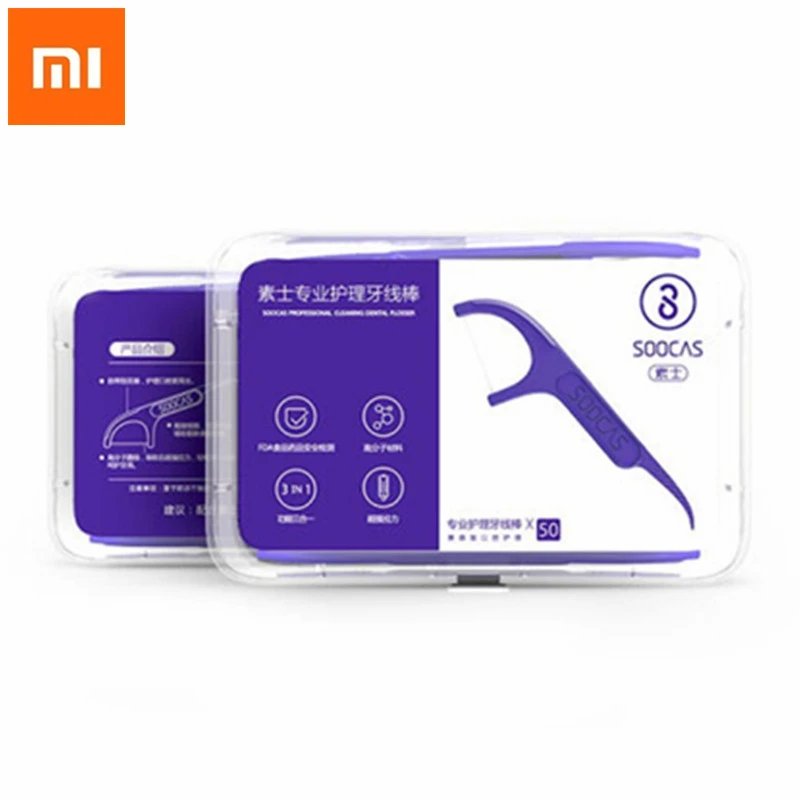 

50pcs/box Xiaomi Soocare Professional Superfine DentalFoss Ergonomic Design FDA Testing Food Grade cleaning tool H20