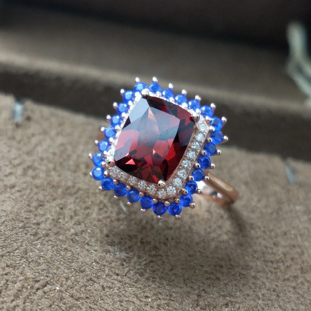

FLZB, Rose ring natural garnet 6*8mm 2.5ct in 925 sterling silver setting special beautifl ring for girl and women trendy ring