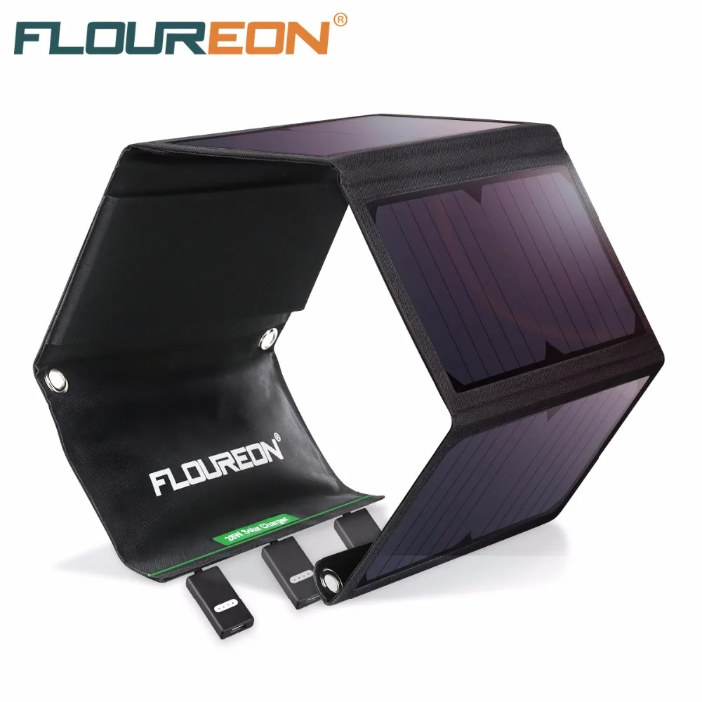 

FLOUREON Solar Panel 5V 28W Portable Foldable Solar Charger Power Bank with Triple USB Ports Waterproof for Smartphone Tablet