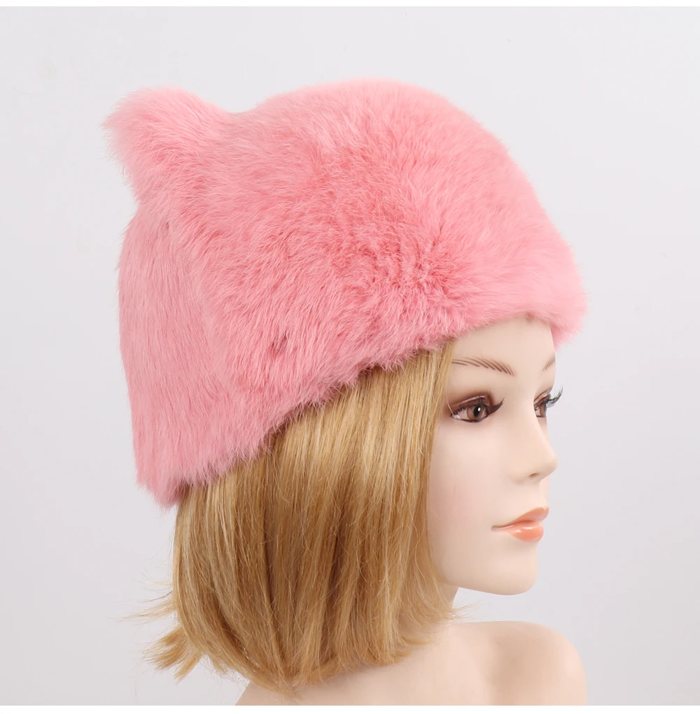 Новые зимние женские меховые шляпки с натуральным кроликом для девочек, теплые шапки из натурального кроличьего меха, женская шапка из натурального кроличьего меха
