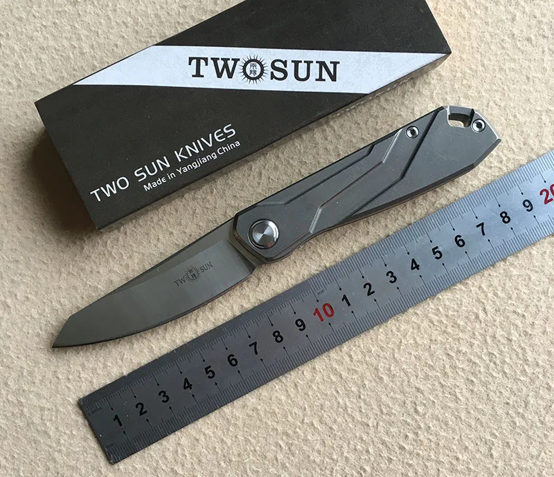 Продажа Два солнца TS07 Тактический Flipper мяч brearing складной нож D2 лезвие titanium Отдых на природе Охота карманные ножи Открытый выживания EDC инструмент