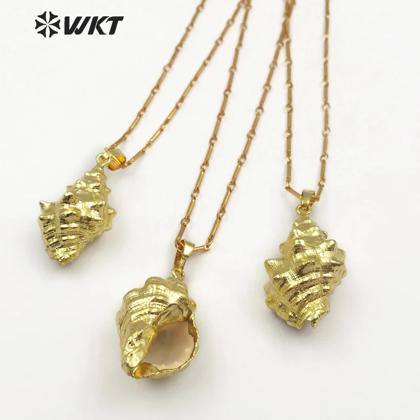 WT-JN058 WKT Natural trumpet shell with full gold dipped ethnic style ladies metal bamboo chain pendant | Украшения и аксессуары