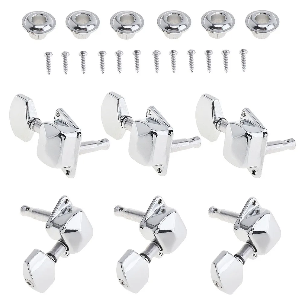

6pcs Chrome Guitar Tuning Pegs 3R+3L Semi-closed Machine Heads Tuners for Acoustic Folk Guitar Parts Accessories