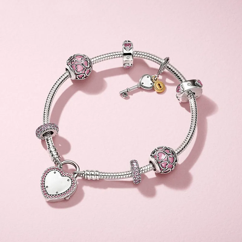 

100% 925 Silver Key To My Heart Bracelet Gift Set Fit DIY Original Jewelry Sterling Woman Bracelets Bangle for Women