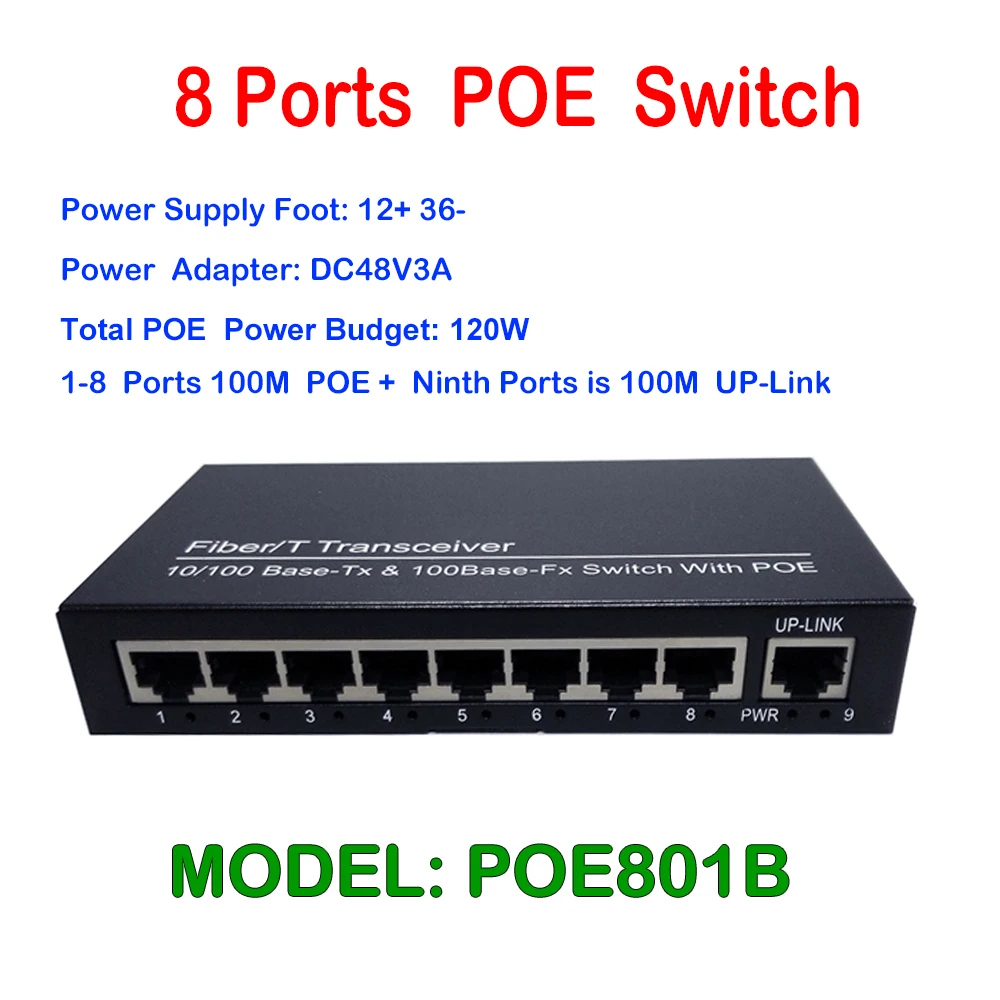 8ch PoE коммутатор 8 Порты и разъёмы S сети 9-Порты и разъёмы коммутатора ethernet 10/100 м IEEE802.3af/при стандартной выход: 120 Вт/48 В sup Порты и разъёмы NVR