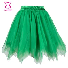 Красный/черный кожаный Холтер Для женщин Привлекательный комплект зелёного цвета Тюль Мини-юбки в готическом стиле танцевальная одежда для вечеринки Нижняя юбка в стиле "Лолита" плиссированная юбка-пачка