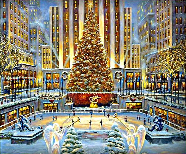 новогодняя улица. новогоднее украшение города. новый год в москве. нью йорк каток рокфеллер центр. новогодние огни.