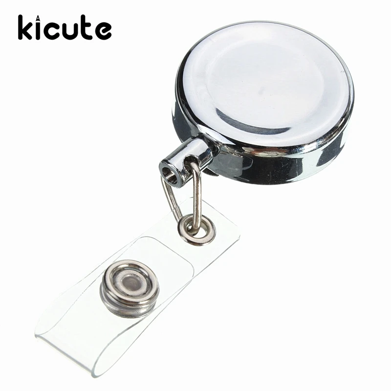 Kicute уникальная серебряная металлическая Выдвижная Тяговая цепочка для ключей, катушка для ID бейджа, талреп, бейдж с именем, держатель для карт, катушка, зажим для ремня