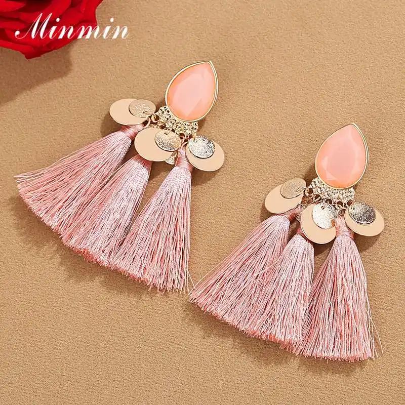 

Minmin Ethnic Bohemian Tassel Earrings for Women Vintage Teardrop Statement Big Hanging Drop Earrings Fashion Jewelry New EH1487