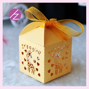

50 pcs/lot Baby Shower Favour Gift box For Guests Candy Box For Boy&Girl With Ribbon Birthday Party Events Decoration Supplies