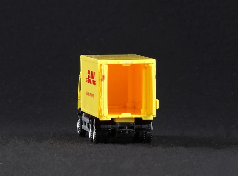 1/64 масштаб Экспресс DHL модели грузовых автомобилей желтый выдвижной назад сплав пластик с коробкой Игрушки для коллекции дисплеев подарки для детей