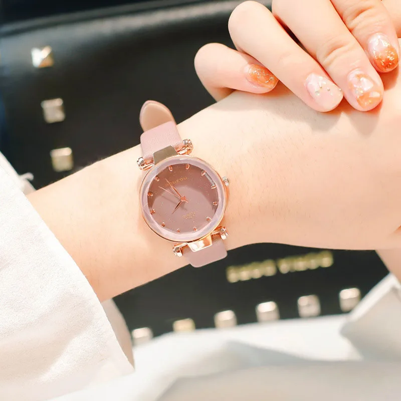 

Women Girl Retro Quartz Wrist Watch PU Leather Strap Colored Thin Dial Watches LL@17