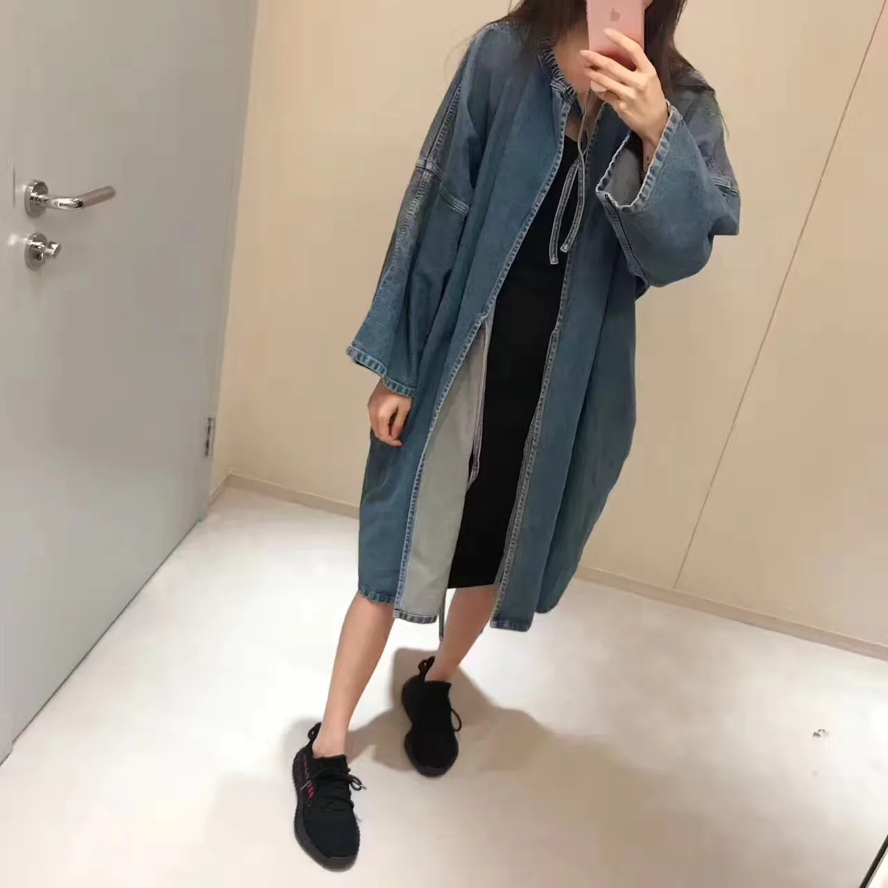 Moda outono 2017 das Mulheres estilo longo denim trincheira outerwear