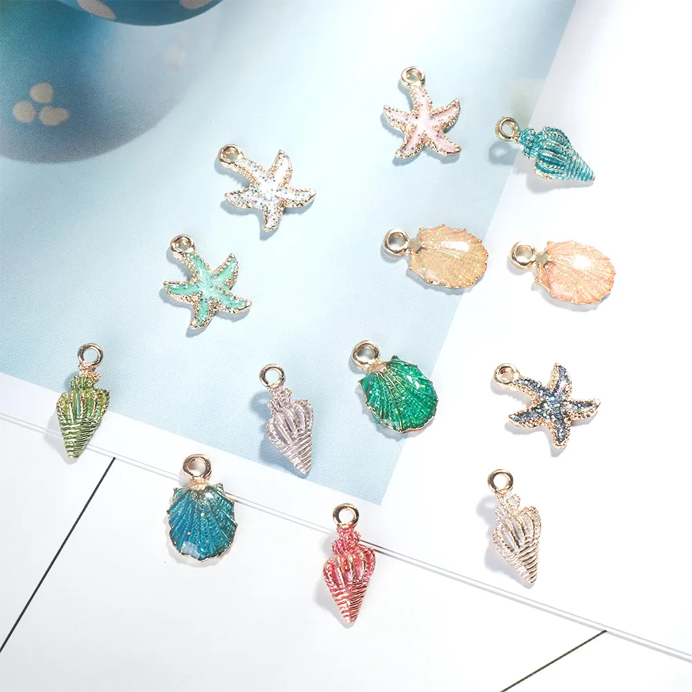 

13 Pcs/Set Marine Sea Conch Shell Charms Gold Rim Pendant For Earring/Necklace/Bracelet DIY Craft Ornaments Jewelry Making
