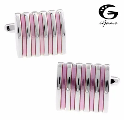 

iGame Free Shipping Pink Cufflinks Wholesale&retail Fashion Enamel Stripes Design Quality Brass Material Best Gift For Men