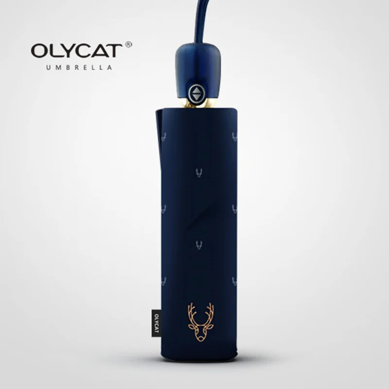 

OLYCAT Automatic Folding Umbrella Rain Women Dark Blue Quality Sunscreen Lace Umbrellas Ladies Deer Pattern Genuine Brand