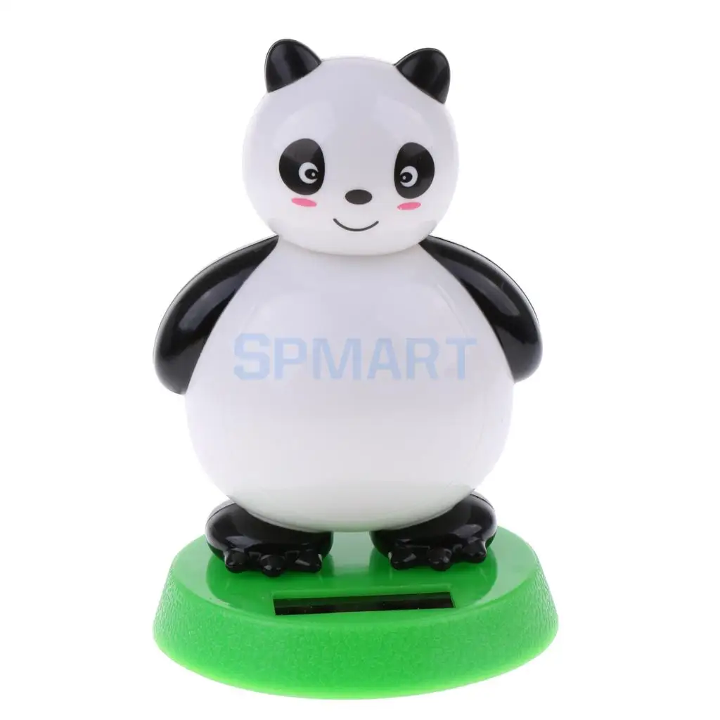 Fun Solar Powered Noding Panda Animal Doll Model Shaking Head Toy Car Home Ornament Decor Kids Gifts Gag Prank Toys