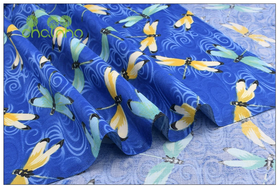 Chainho, 6 шт./лот, королевские синие цветы, саржевая хлопковая ткань, Лоскутная Ткань, сделай сам шитье и стеганое одеяло, материал для малышей и детей