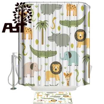 

Art Store Cartoon Animal Alligator Elephant Giraffe Shower Curtain Bath Sets With Rugs Bathroom Decor Set Waterproof Inside