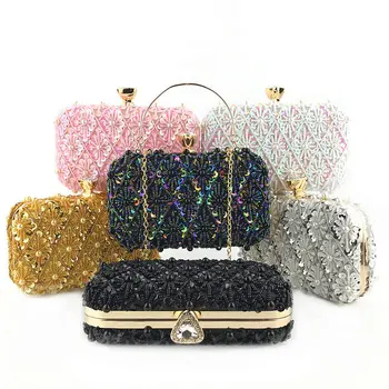 

Women Clutch Hand-embroidered Bag Ladies Champagne Evening Bags Ladies Day Clutches Purse Wedding Sequins Chain Shoulder Bag