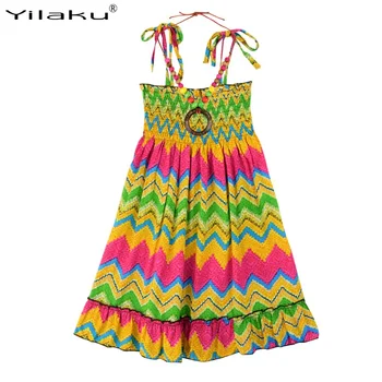 

Little Girls Spaghetti Straps Dress Floral Print Kids Bohemian Sleeveless A-line Shoulderless Dresses Summer Clothes CA205