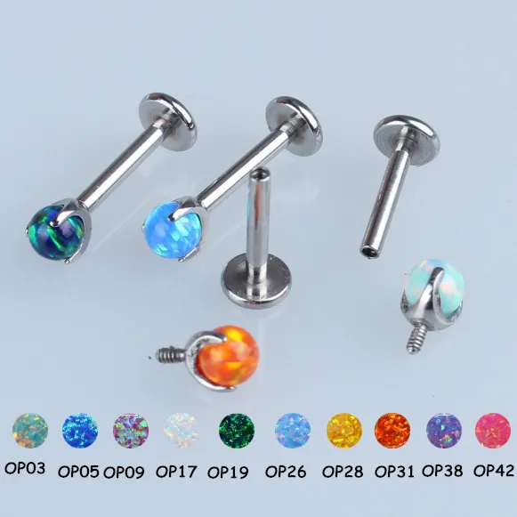 

16g 14g Internally Threaded G23 Titanium Opal Ball Labret Lip Ring Ear Cartilage Helix Tragus Stud Piercing Jewelry