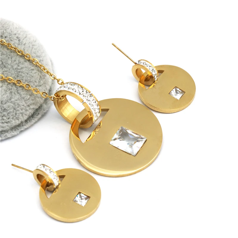 

Fashion zircon Gold color earings necklace Sets for Women stainless steel Jewelry Sets