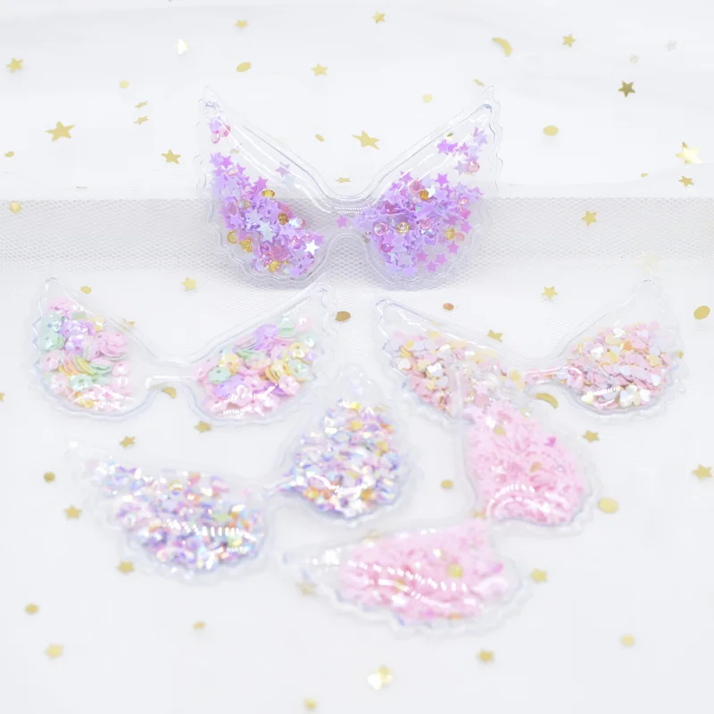 

5Pcs 72*48mm Filling Multiple Styles Sequin Appliques Angel wings Patches for DIY Cake Topper Headwear Hair Clips Bow Decor H09