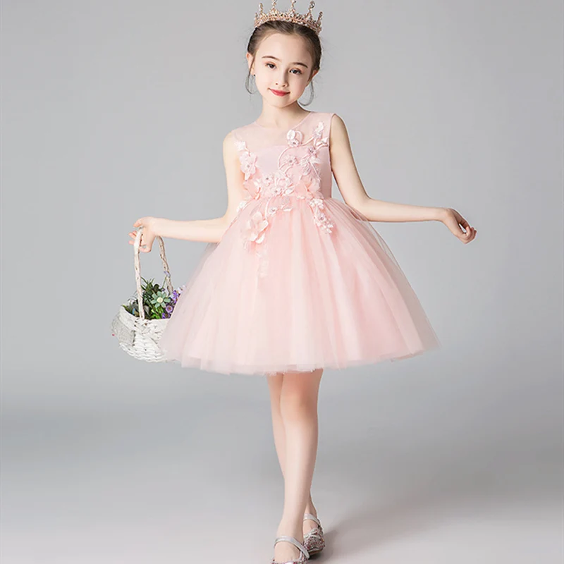 Милые для девочек принцесс платье с цветочным рисунком Свадебный костюм кружевное платье-пачка для выступлений, дня рождения, вечеринки, элегантное платье для девочек, WGDK2801