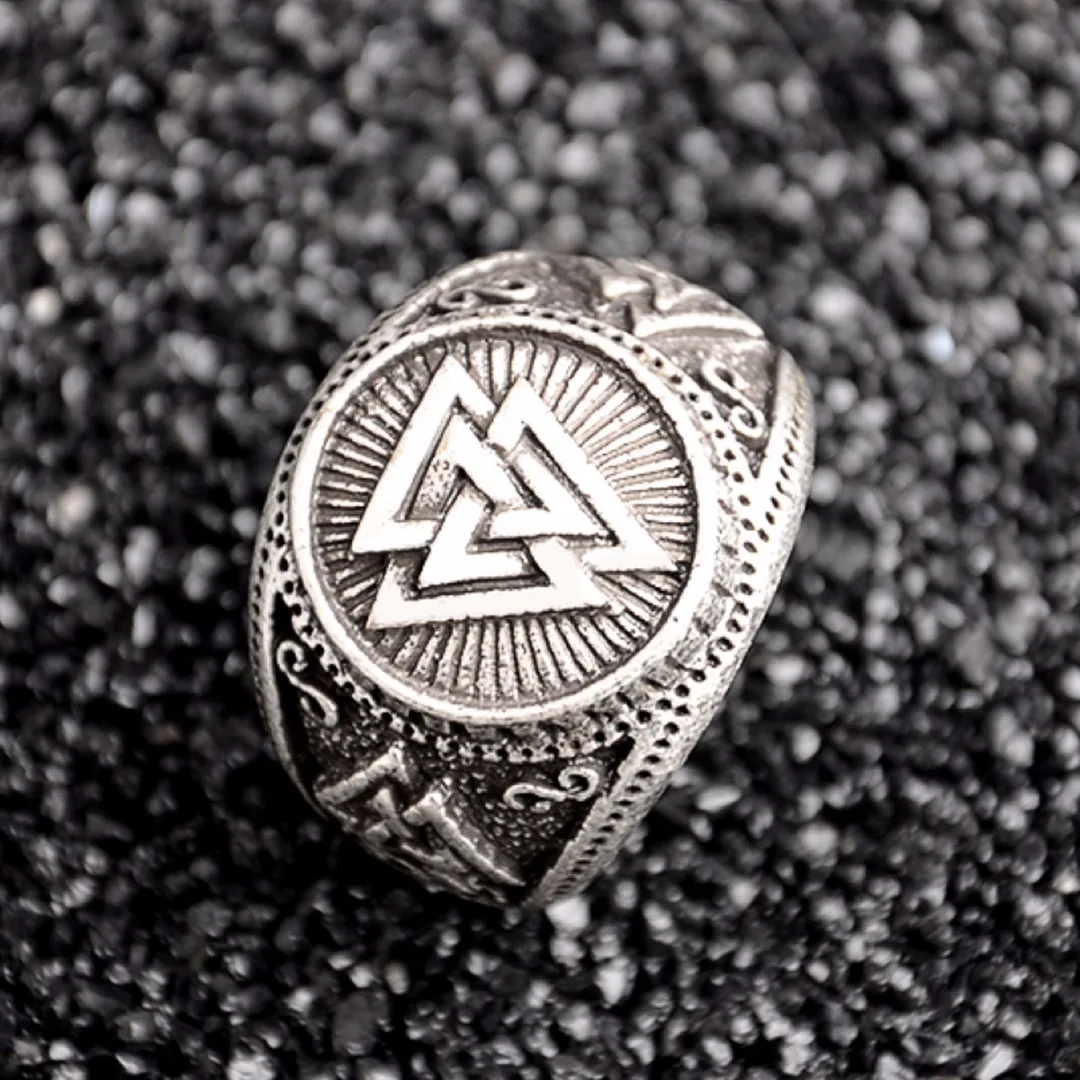 Men Vintage Retro Silver Valknut Norse Nordic Odin Rings Viking Jewelry