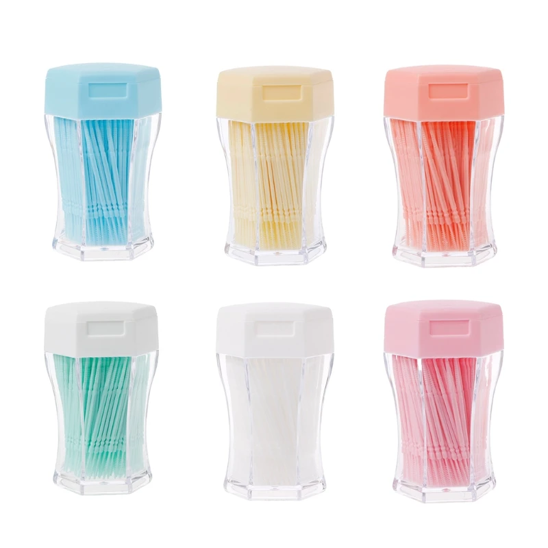 

200Pcs Double Head Interdental Brush Toothpick Dental Flosser With Hexagon Box Dental Oral Care Dental Floss 6 Color Tooth Pick