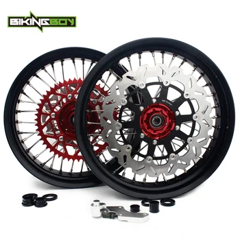 

BIKINGBOY 3.5 4.25 / 5.0 17" Supermoto Front Rear Wheel Rim Hub Brake Disks Bracket Sprocket Screw CR 125 250 R CRF 250 450 R X