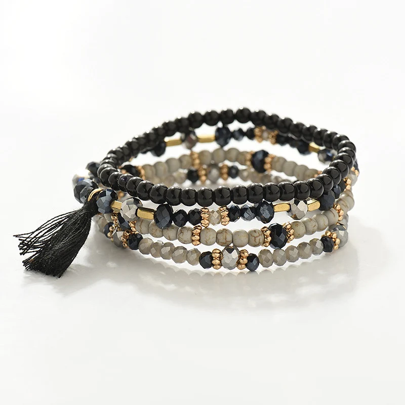Black Bracelet Регулируемые Многослойные браслеты из бисера браслет из натурального камня женские браслеты черный элегантный браслет с кисточками Femme многослойные подарки - Окраска металла: Black Bracelet