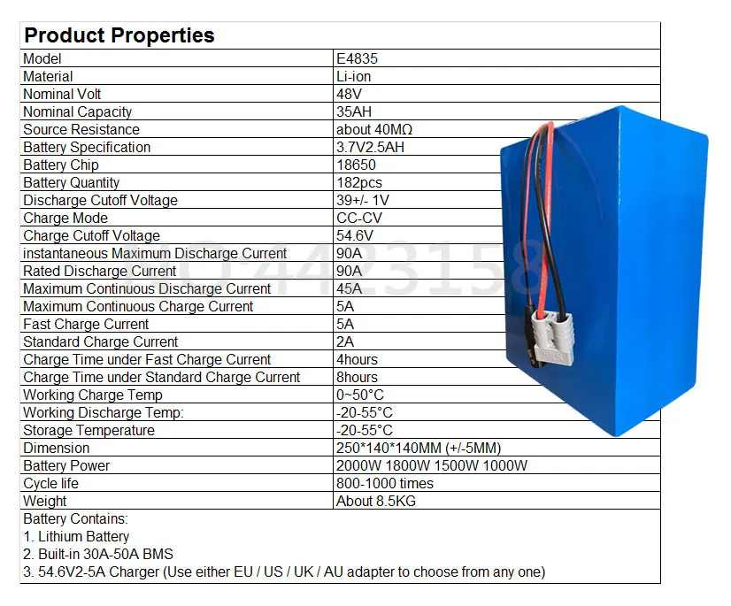 48 V 1500 W 1800 W 2000 W батарея 48 V Ebike батарея 48 V 35AH литиевая батарея Eectric скутер с 50A BMS и 54,6 V 5A зарядное устройство