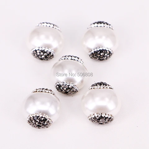 Mãe de Pearl Natureza Branco Pérola Shell Strass Pavimentada Connector Bead Charme Faça Você Mesmo Pulseira Colar 10 Pcs Zyz294-9116