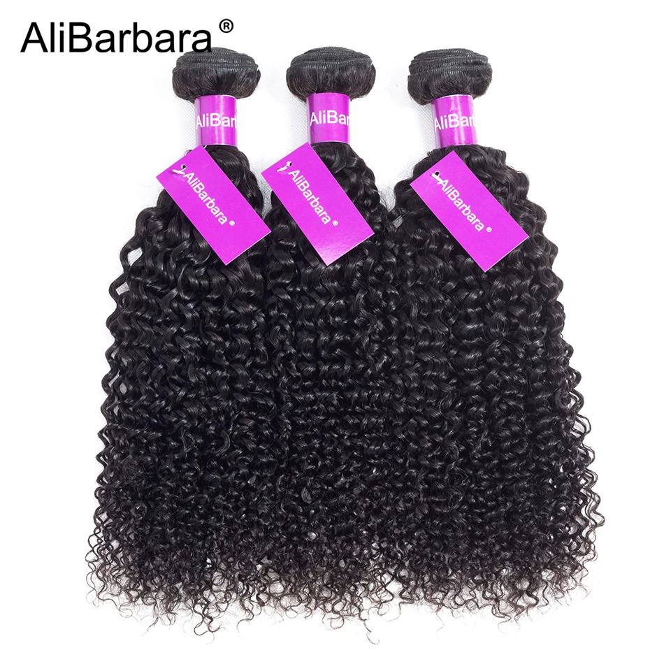 AliBarbara Hair Brazilian Kinky Curly Human Hair Frontal With Bundles Remy 13X4 lace frontal with 3Bundles hair weaves extension