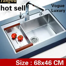 Домашняя кухонная ручная раковина одинарная мойка стандарт 4 мм 304 Нержавеющая сталь большая Горячая 68x46 см