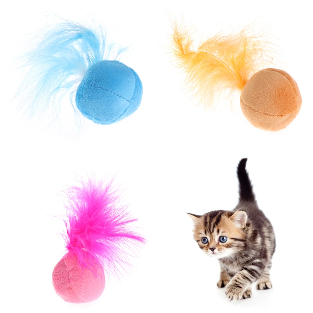 1Pc Cat Toys 5cm Catnip Ball Soft Feather Sound Interactive Toy Pet