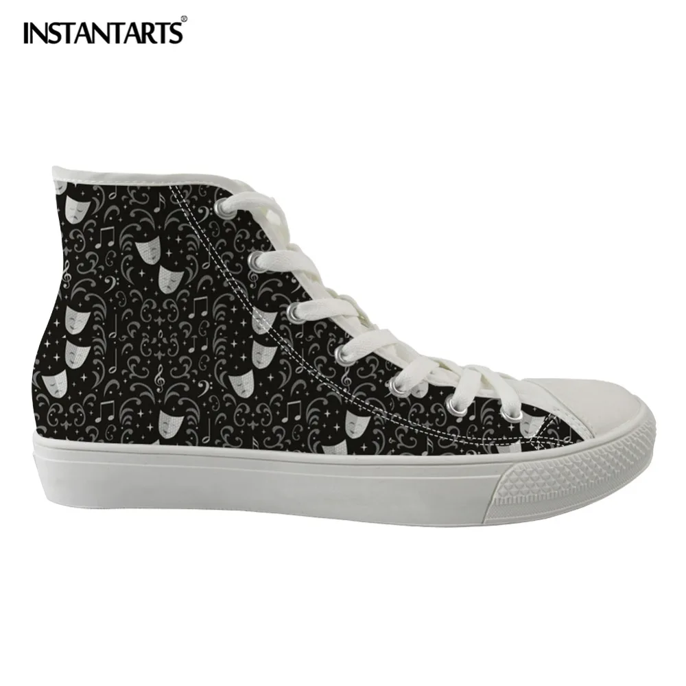 

INSTANTARTS Theater Damask Music Note Women Casual Lace Up Shoes Students Girls Comfortable Spring Walking Sneakers Flats Shoes