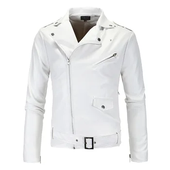 Brand 2018 Autumn Winter Casual Zipper PU Leather Jacket Fashion Motorcycle Jacket Men Slim Fit White Leather Jackets hanqiu leather jacket men winter autumn pu faux leather solid jackets slim fit zipper pocket stand collar casual men jacket