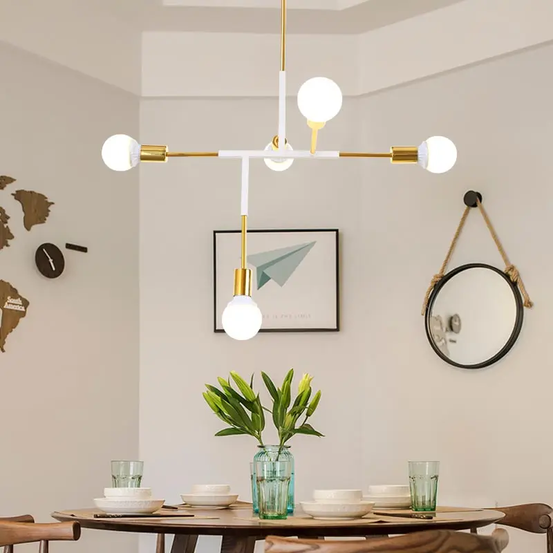 

Nordic Lustres Modern Design Led Chandelier Lighting Living Room Kitchen Foyer Lamp White Iron Decor Home Light Fixtures E27