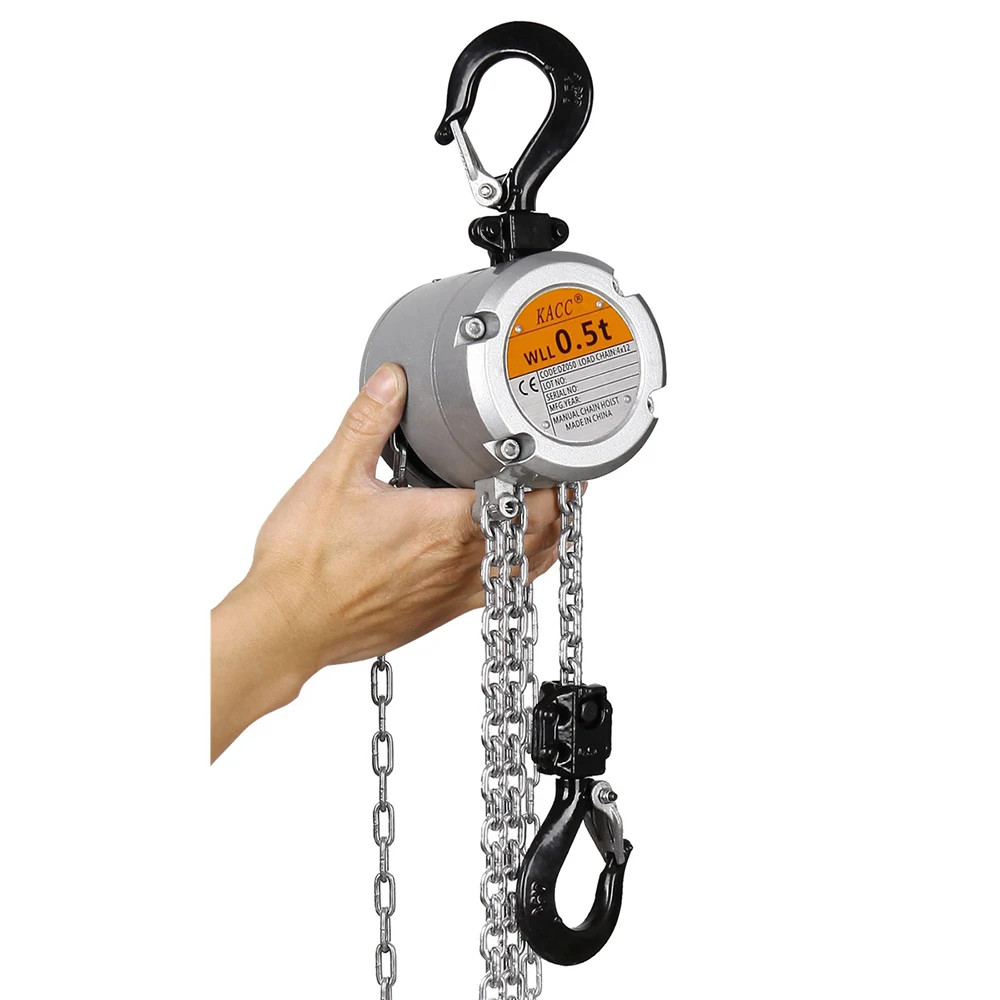 KACC Mini Hand Chain Hoist Hook Mount 0.25/0.5 Ton Capacity 3Meter Lift CE Certificate Portable Manual Lever Block Lifting