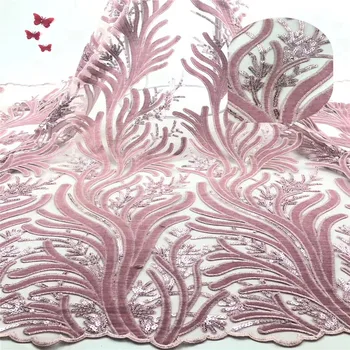 

Onion Color Newest Tulle Lace 2019 French Fabric Shiny Sequins Net Lace Nigeria Embroidery Velvet African Lace Fabric 622