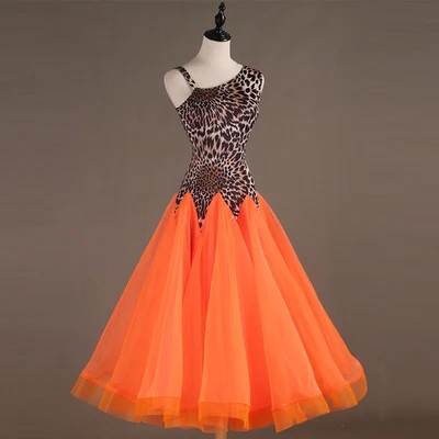 Вальс группа одежды для конкурса танцов леопардовые Бальные платья лирические Длинные бальные платья - Цвет: Оранжевый
