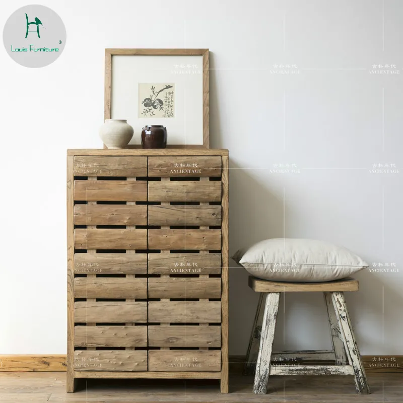 

Louis Fashion Logs Old Door Board Furniture Simple Modern Storage Cabinet Pastoral Elm Wood Shoe Open Frame