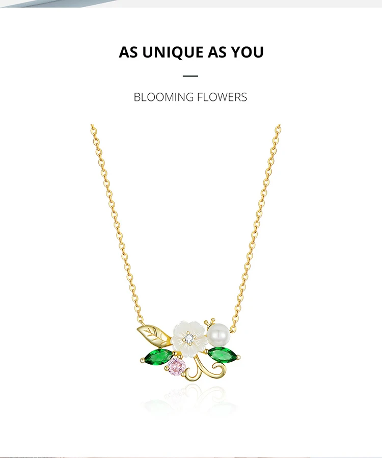 Bamoer жемчужное ожерелье-чокер с цветами для женщин, ожерелье с цветочной цепочкой золотого цвета и серебра 925, модное дизайнерское ювелирное изделие BSN105