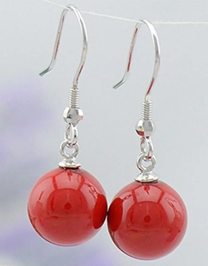 

HOT SELL - >@ Exquisite 10MM red South Sea shell pearl round Dangle earring -Top quality free shipping