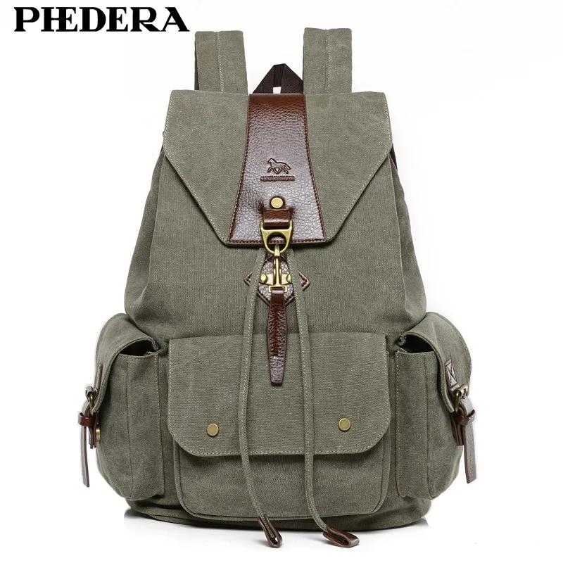 PHEDERA повседневный мужской рюкзак в английском стиле, винтажные мужские рюкзаки в Корейском стиле, высокое качество, вымытый холщовый рюкзак, школьные сумки - Цвет: Army Green